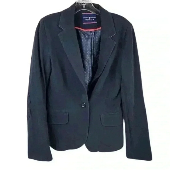 Cache Cache Women's Blazer Size 0, Blue Polka Dot Lining Tailored - Picture 1 of 9